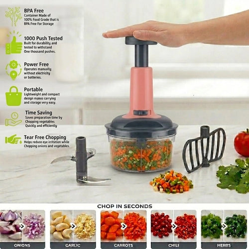 650 ml Push Vegetable Chopper with 3-Tier Steel Blades